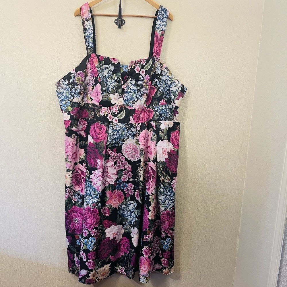 Shein Curve Floral Midi Dress Wide Straps Pink Purple Romantic Cottage 4X - READ